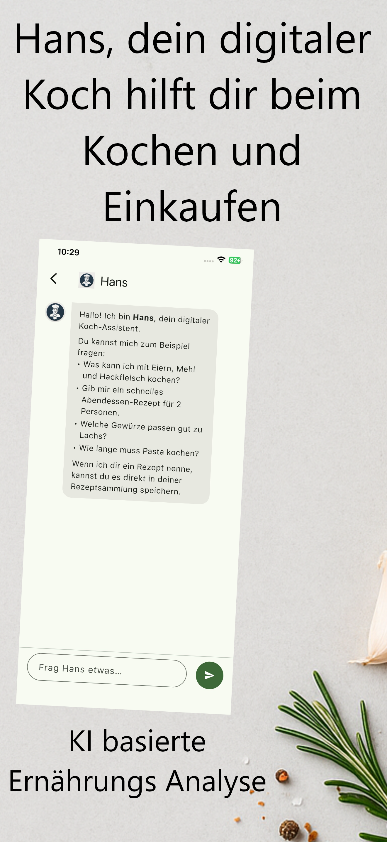 Genuss Planer App: Hans, dein digitaler Kochassistent, schreibt dir Rezepte